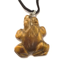 Load image into Gallery viewer, Golden Tigers Eye Frog Fetish Pendant on Black Cord - light hue
