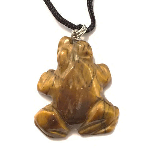 Golden Tigers Eye Frog Fetish Pendant on Black Cord - light hue