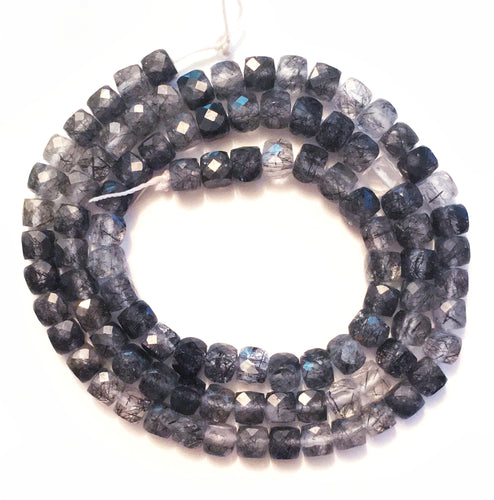 Tourmalinated Quartz Beads Strand of Cube Beads