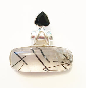 Black Tourmalinated Quartz Pendant with Black Onyx in Sterling Silver