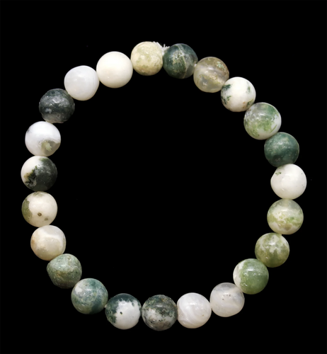 Green Moss Agate Elastic Bracelet Round 8.5mm Beads