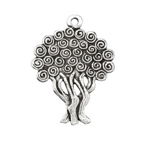 Swirly Tree of Life Silver Plated Pewter Charm with Antique Finish