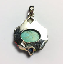 Load image into Gallery viewer, Turquoise Pendant with Lapis Lazuli Accent Silver Medallion