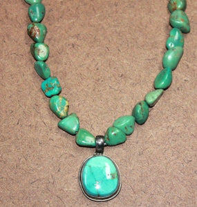 Sleeping Beautify Turquoise Necklace Pendant with Green Turquoise Necklace Beads Santa Fe Design