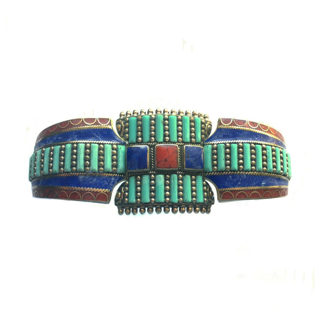 Tibetan Turquoise Bracelet with Lapis Lazuli and Red Coral