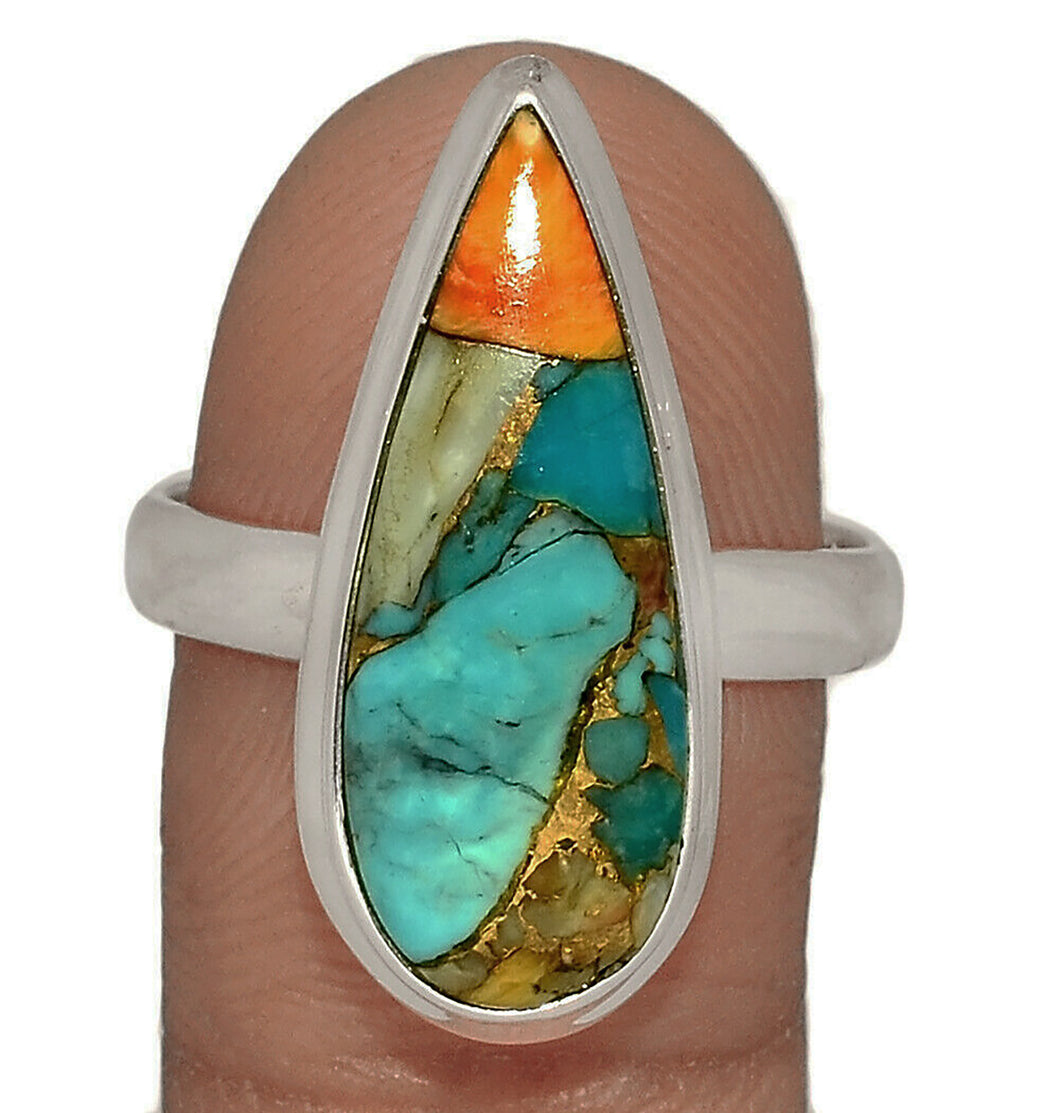 Spiny Oyster and Turquoise Ring size 10.25