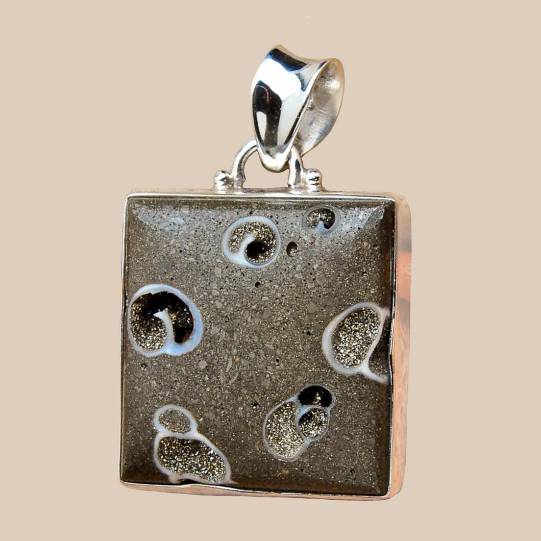 Turritella Agate Pendant set in Sterling Silver