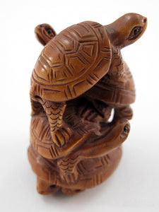Turtle Netsuke Boxwood Bead - Turtle Stack
