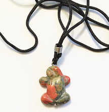 Load image into Gallery viewer, Unakite Frog Amulet on Black Cord aka Frog Fetish in Larger Size