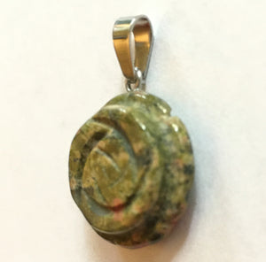 Unakite Pendant Carved Rose Size Small
