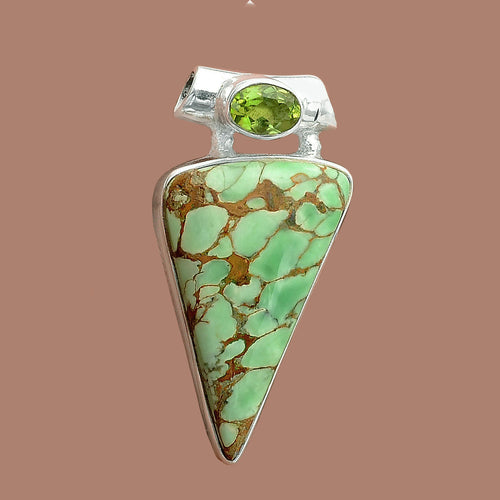 Variscite Pendant with Sterling Silver Tube Bail and Peridot Gem