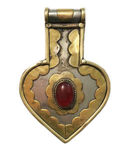 Vintage Silver and Brass Pendant with Carnelian