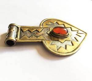 Vintage Silver and Brass Pendant with Carnelian