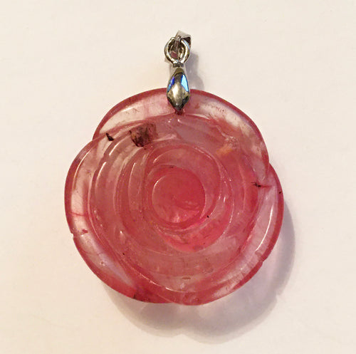 Volcano Cherry Quartz Pendant Carved Rose