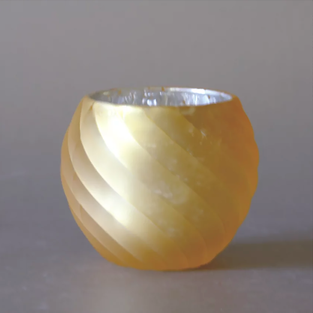 Wavy Glass Tea Light Holder in Tan