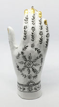 Load image into Gallery viewer, Henna Hand in White with Black Mehndi Design and Gold Nails Ornament