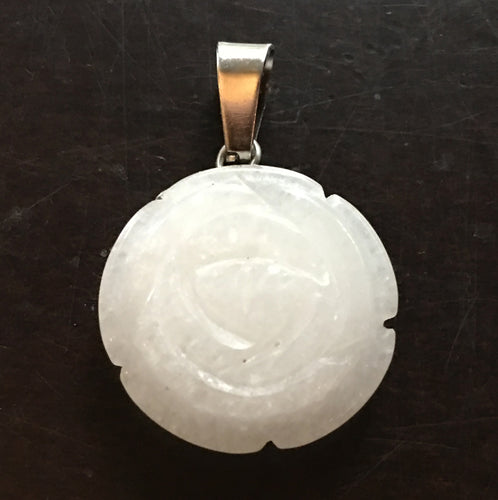 White Quartz Pendant Carved Rose Small Size