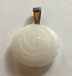 White Quartz Pendant Carved Rose Small Size