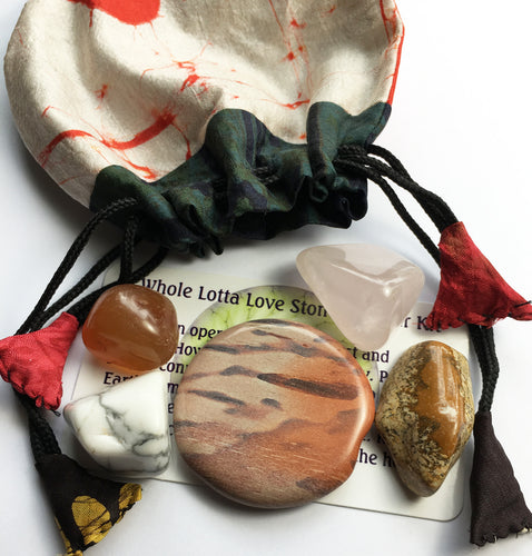 Crystals for Love: Whole Lotta Love Stones Starter set of five stones in a silk sari drawstring pouch