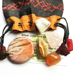 Crystals for Love: Whole Lotta Love Stones Starter set of five stones in a silk sari drawstring pouch