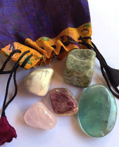 Whole Lotta Love Stones Master set of five stones in a silk sari drawstring pouch