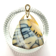 Load image into Gallery viewer, Dendritic Agate Pendant in shield shape with Art Deco reproduction swivel brass bail