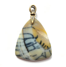 Load image into Gallery viewer, Dendritic Agate Pendant in shield shape with Art Deco reproduction swivel brass bail