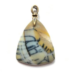 Dendritic Agate Pendant in shield shape with Art Deco reproduction swivel brass bail