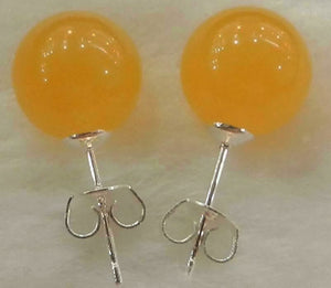 Yellow Jade Earrings 10mm Ball Sterling Silver Studs