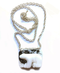 Zebra Agate Bear Bead on Sterling Silver Chain